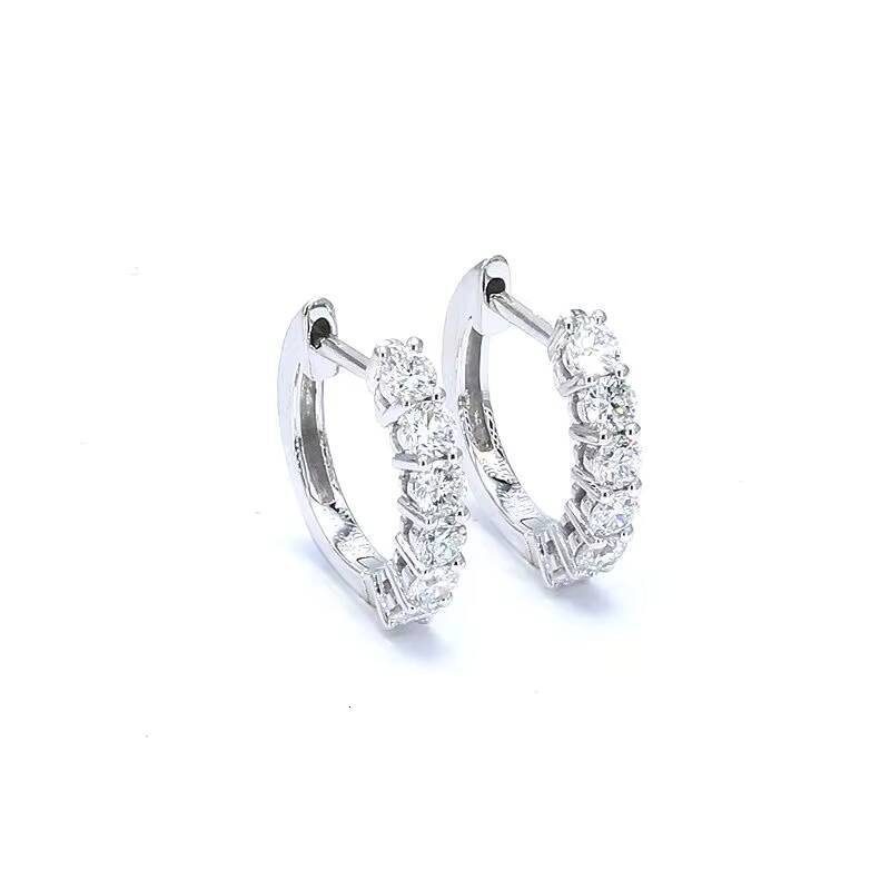 Customize Three/Five/Six Diamonds Hoop Earrings Lab Grown Round Brilliant Cut Certified 9K 14K White/Yellow Solid Gold