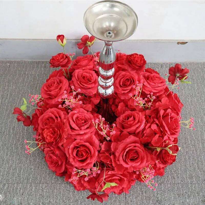 Red/white Rose Greenery Table Runners Wedding Arch Decor Artificial Flower Row Arrangement Party Event Backdrop Layout W260130