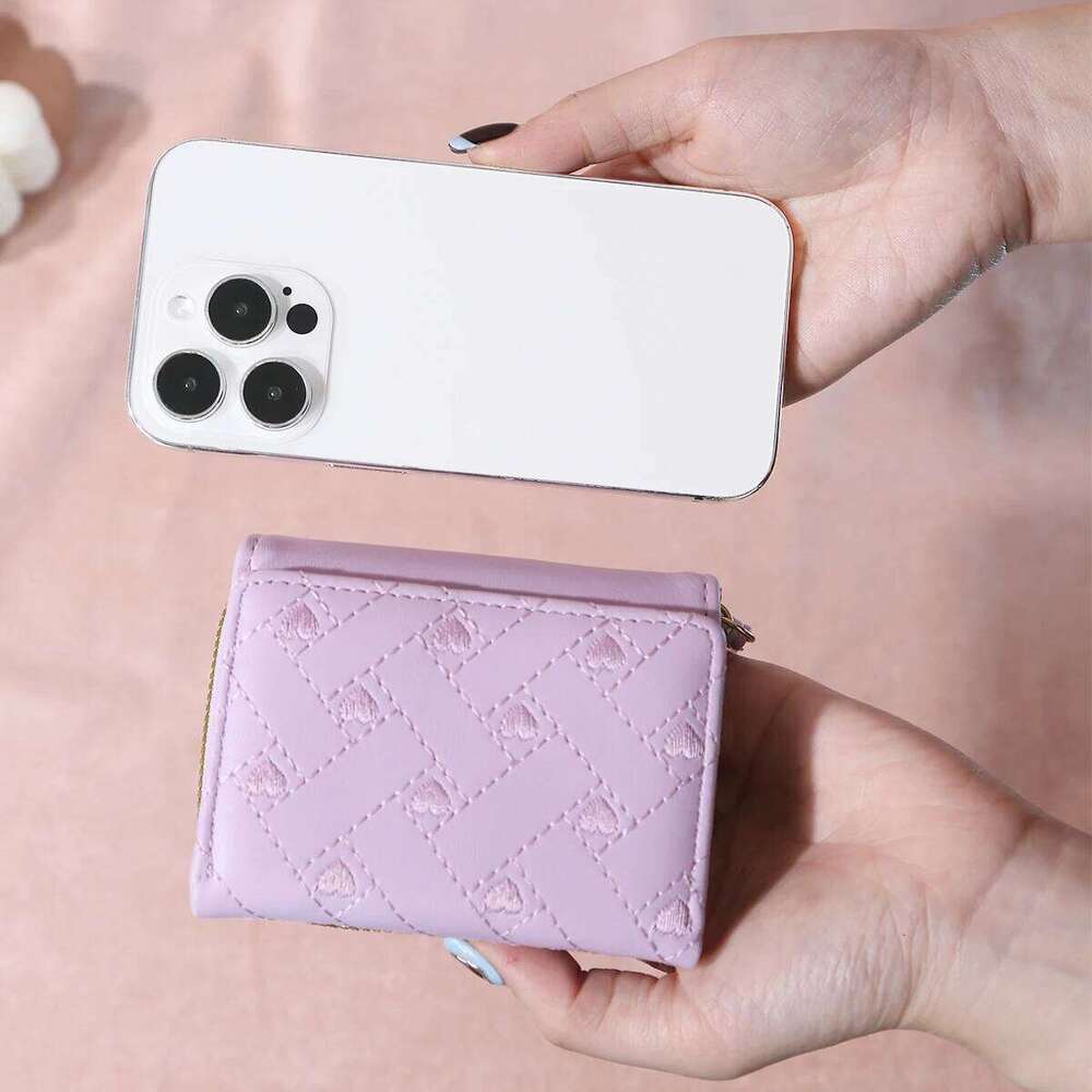 Women's Short Embroidered Love ZeroWallet Zipper Buckle Large Capacity CardBag Versatile Fashion Simple Z260130