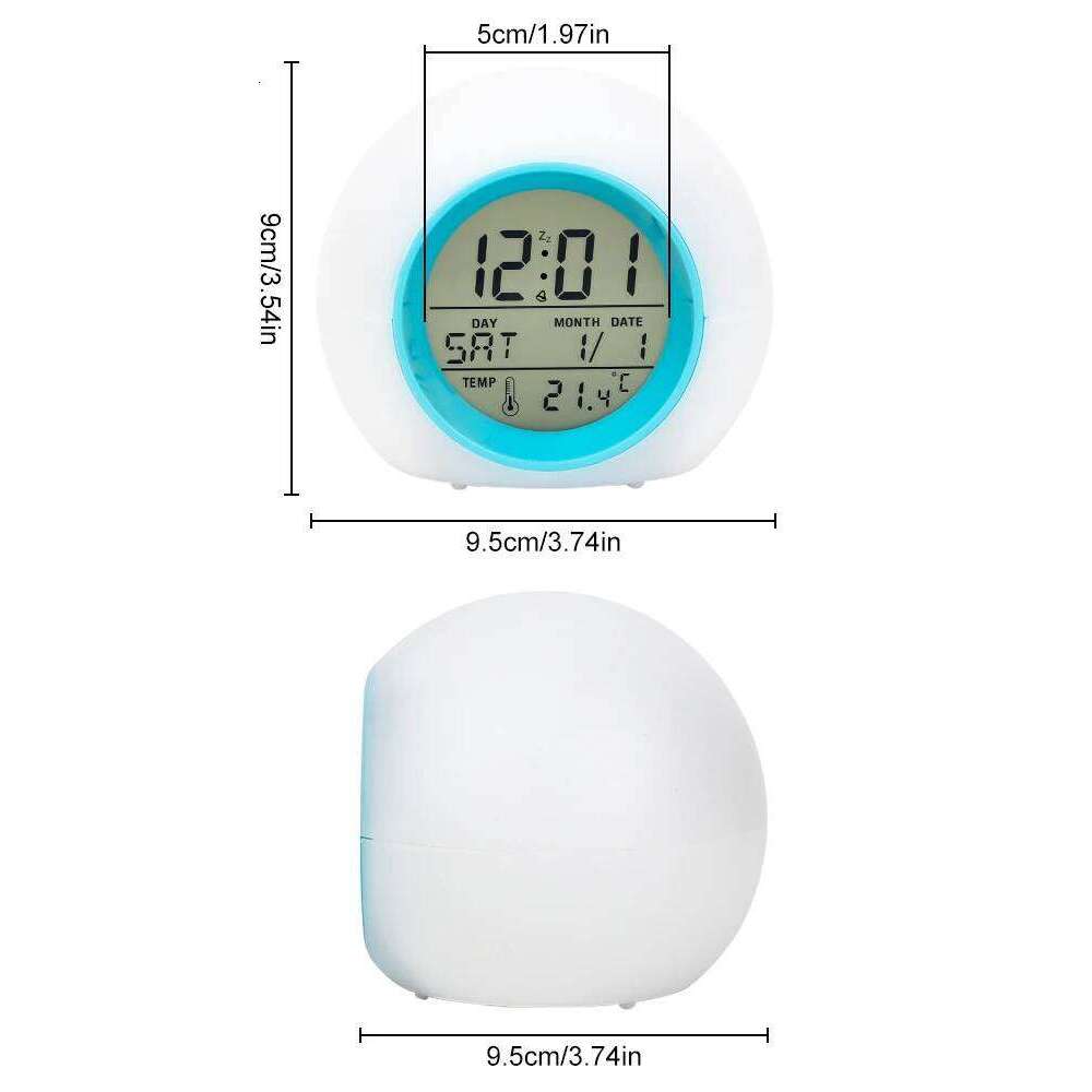 Creative 7 Colorful Round LED Light Clocks Time Date Display Temperature Detection Multi Functional Circular Alarm Clock W260130