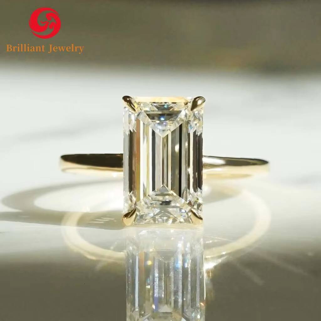Wholesale GRA Certified 14k 18k Solid Gold D VVS1 Emerald Cut Moissanite Ring Women Engagement Wedding Anniversary Gift