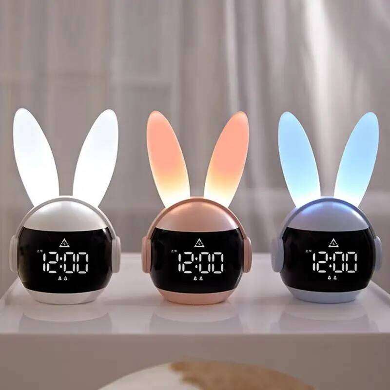 Rabbit Alarm Rainbow Animal Lamp Three Ways Wake Up Rechargeable Bedside Clock Creative Timing Night Light For Bedroom W260130