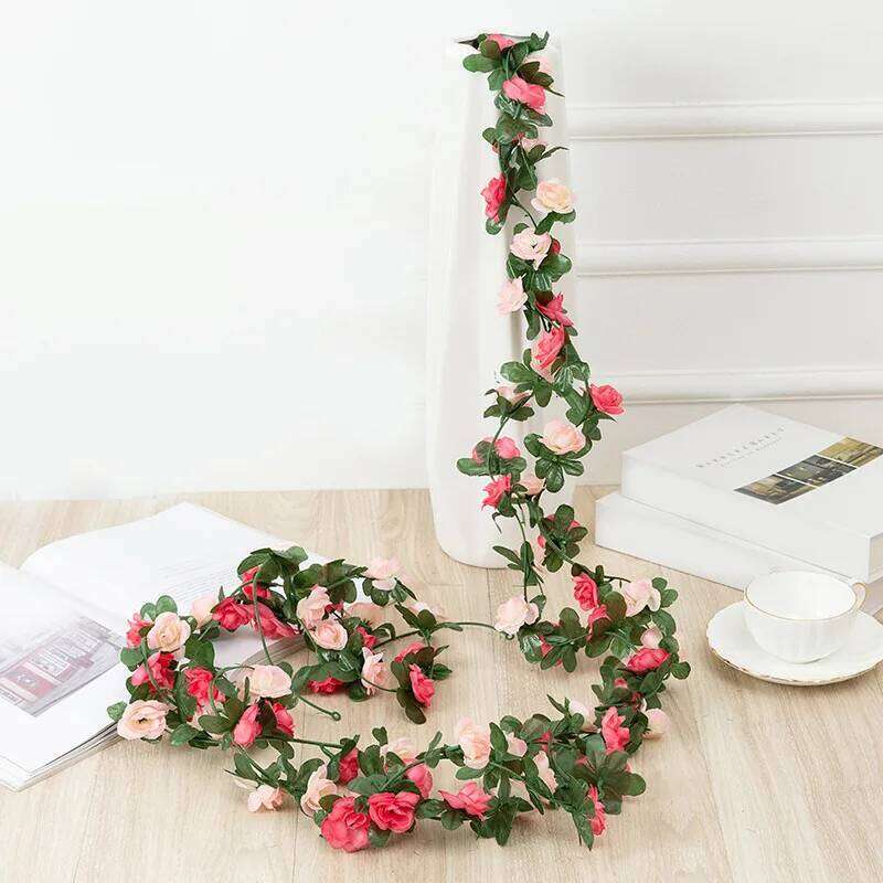 6 Pieces Wedding Anniversary Events Party Favor 2M Simulation Autumn Rose Flower Rattan Vine Home Pipe Decoration Ornament Y260130