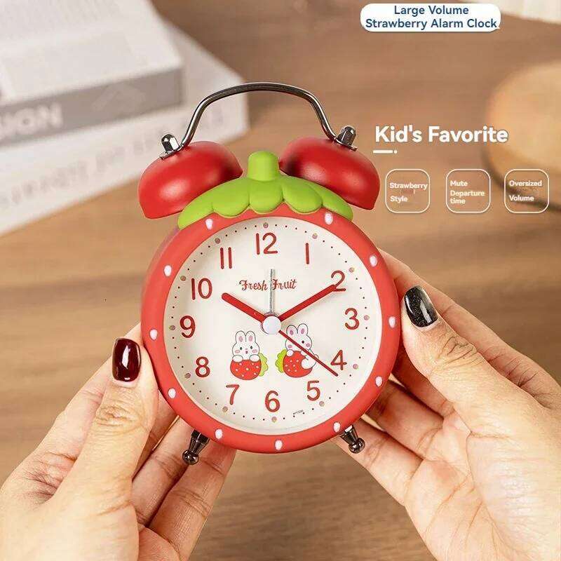 Creative Big Bell Strawberry Alarm with Nightlight for Children Students Simple and Silent Bedside Sleepy Clock W260130