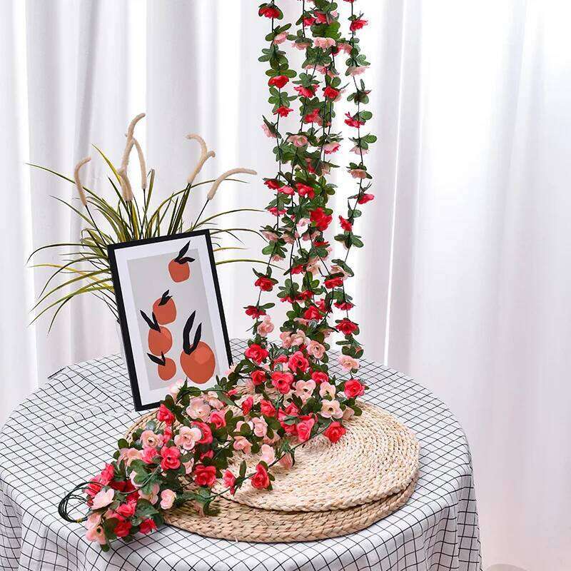 Silk Rose Artificial Vine Hanging Flowers for Wall Christmas Rattan Plants Leaves Garland Outdoor Wedding Home table Decoration W260130