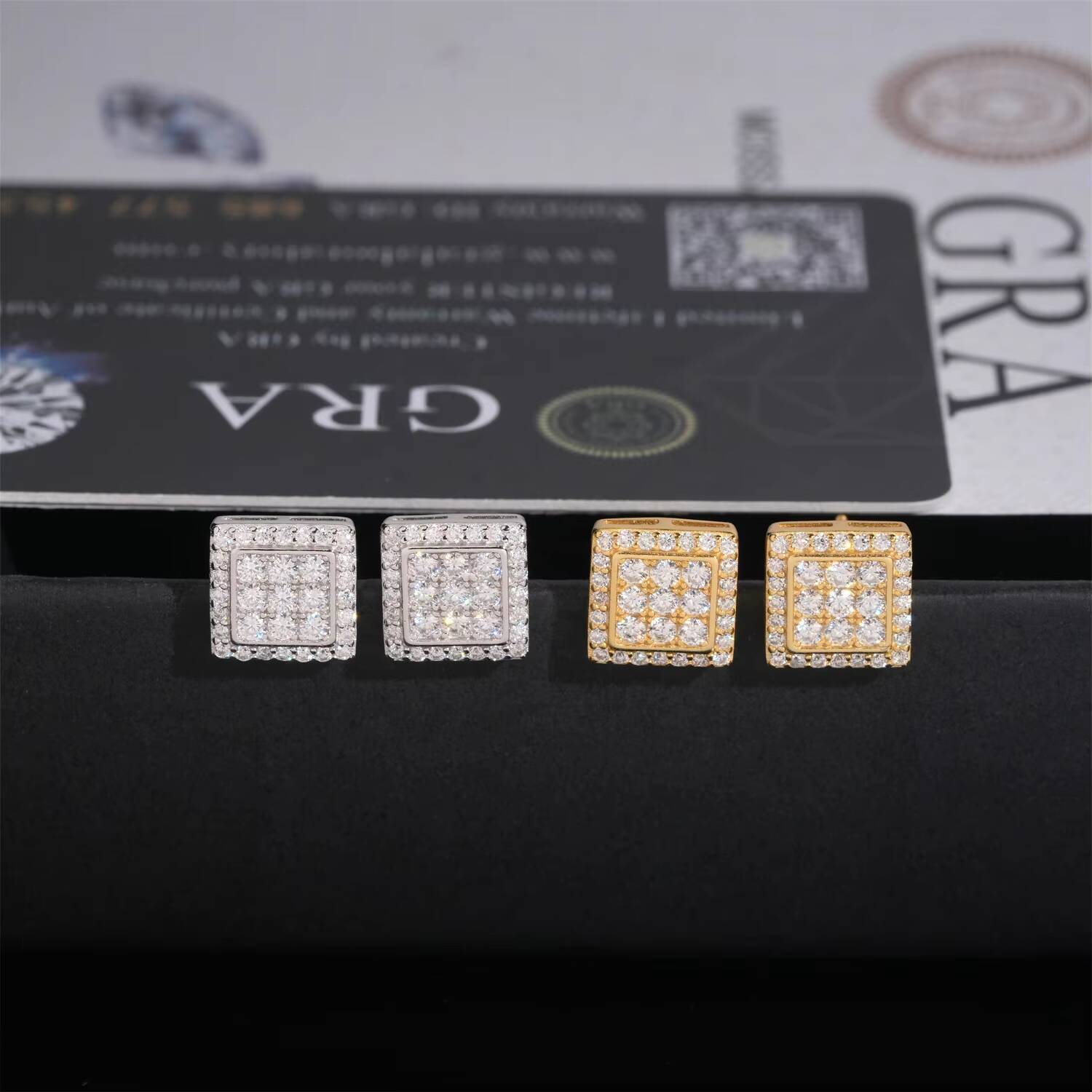 High Quality Iced Out Jewelry Princess Cut Halo 925 Sterling Silver Hip Hop Moissanite Earrings