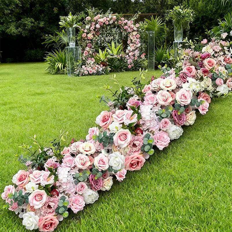 Luxury White Artificial Flowers Wedding Decoration Table Long Flower Row Runner Floral Backdrop Arrangement Wall Arch Decor W260130