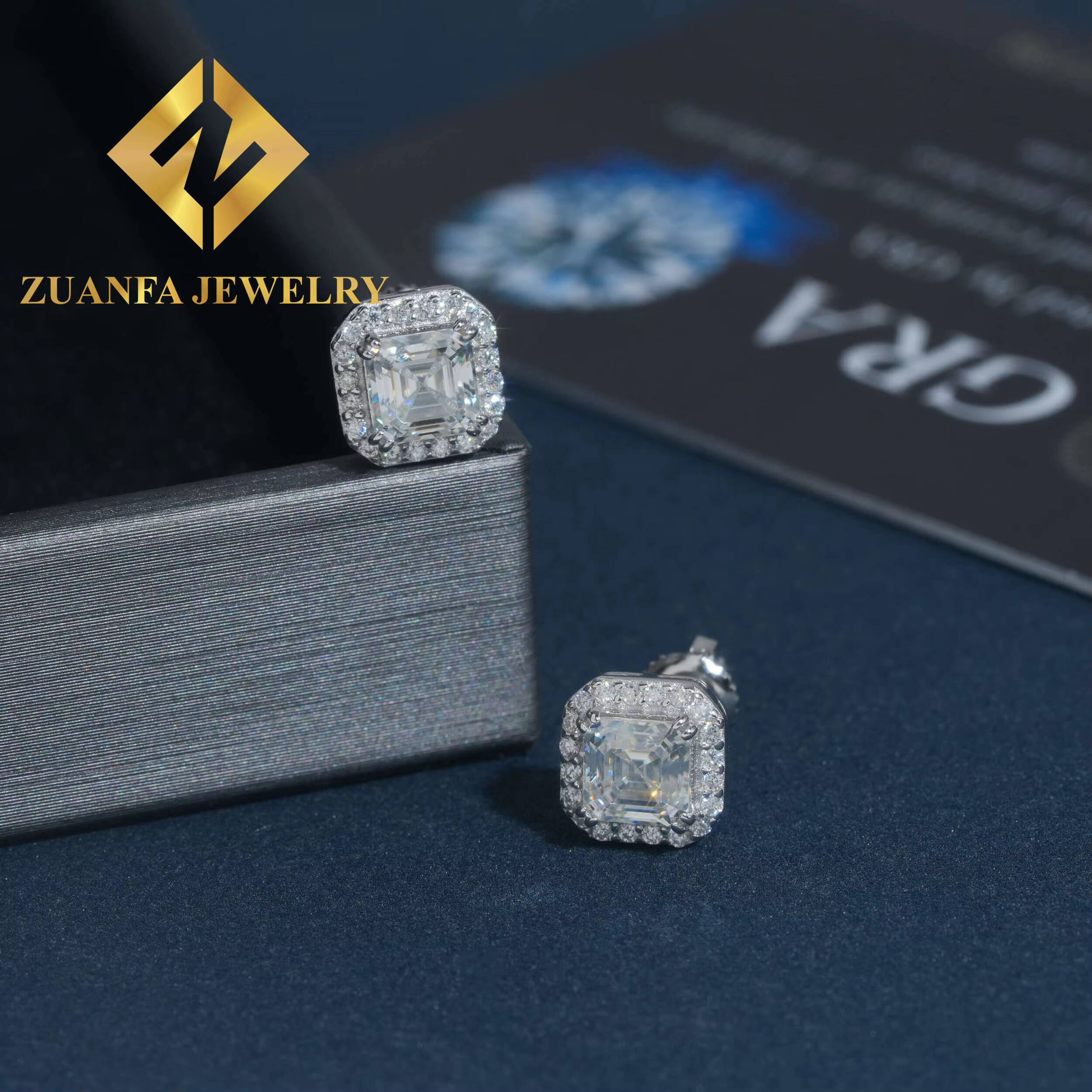 Wholesale Price GRA Certificates Square Halo Stud Earring Hip Hop 925 Sterling Silver Moissanite Luxury Stud Earring