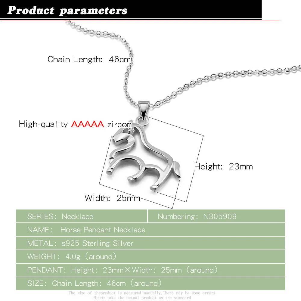 925 Sterling Silver Horse Pendants Necklaces Loving Design Cute Animal Pony Necklace Movie Jewelry Party Accessories Gifts