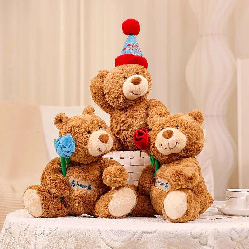 Aurora Happy Birthday Teddy Bear Plush Toys Sweet Smile Stuffed Soft Wedding Baby Toy Valentine Lover Gift Cute Animal Doll Y260128