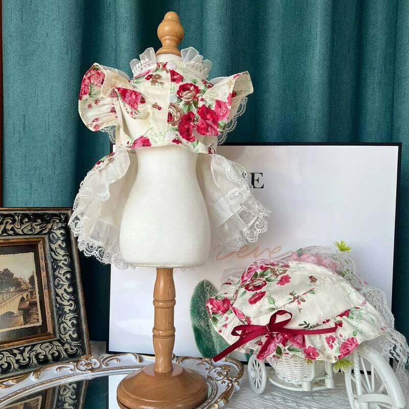 Fine Handmade Cotton Lace Pet Clothes Fashion High-end Flower Print Crystal Bow Princess Dress For Small Medium Dog Poodle H260130