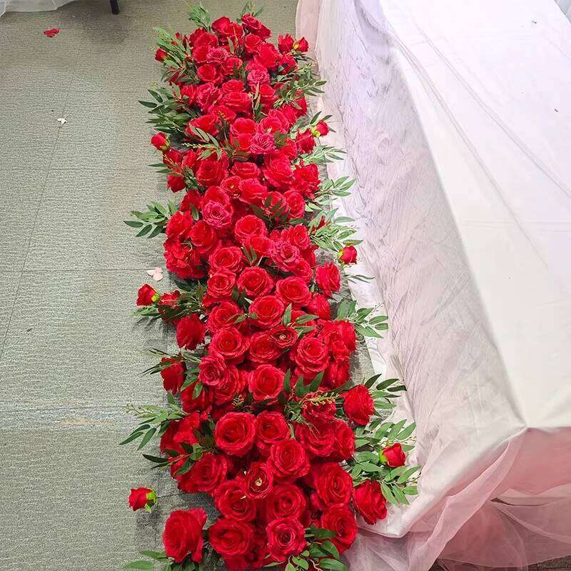 Red/white Rose Greenery Table Runners Wedding Arch Decor Artificial Flower Row Arrangement Party Event Backdrop Layout Y260130