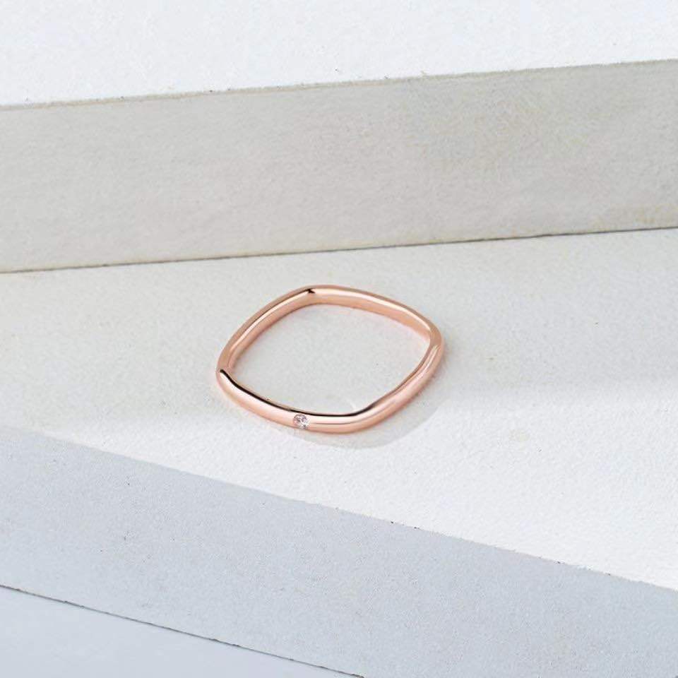 Fashion New Square Diamond Inlaid with Diamonds Xiaohongshu Douyin Internet Celebrity Tail Ring Direct Supply from Manufacturer