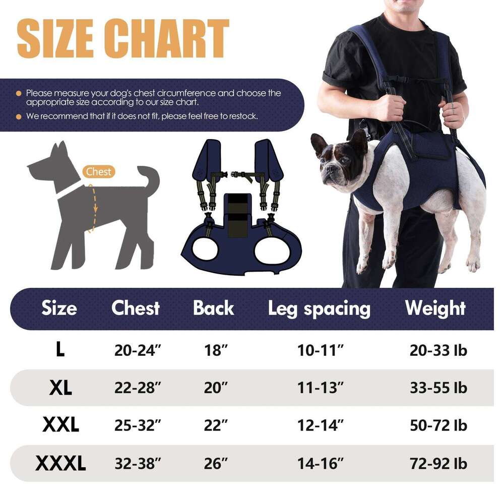 Lift Harness for Large Dogs-Full Body Dog Sling Carrier with Adjustable Straps & Control Handle, Breathable Support Backpack 26H0130