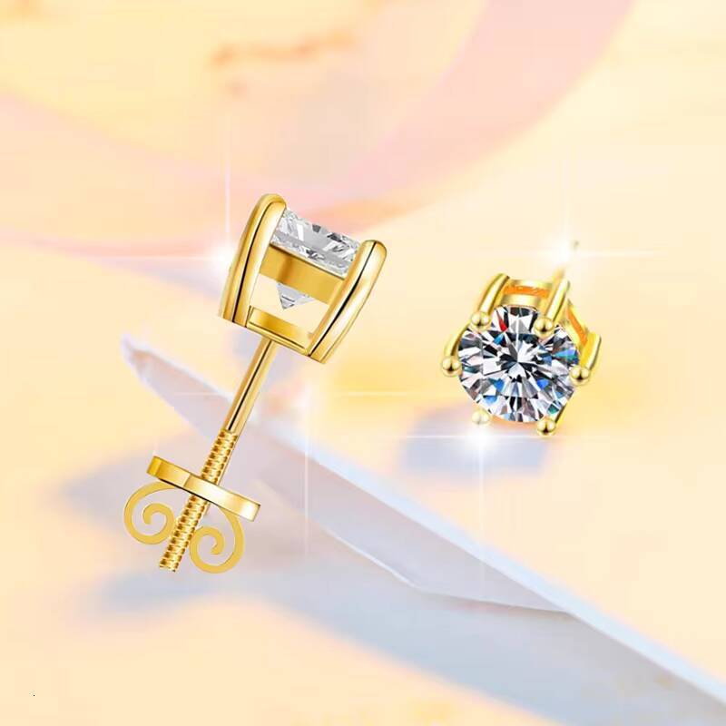 Classic Lab Diamond Stud Earrings 3-8mm 1ct 2ct 14K Gold Plated for Women Men Hot Sale Style Fine Jewelry Earrings
