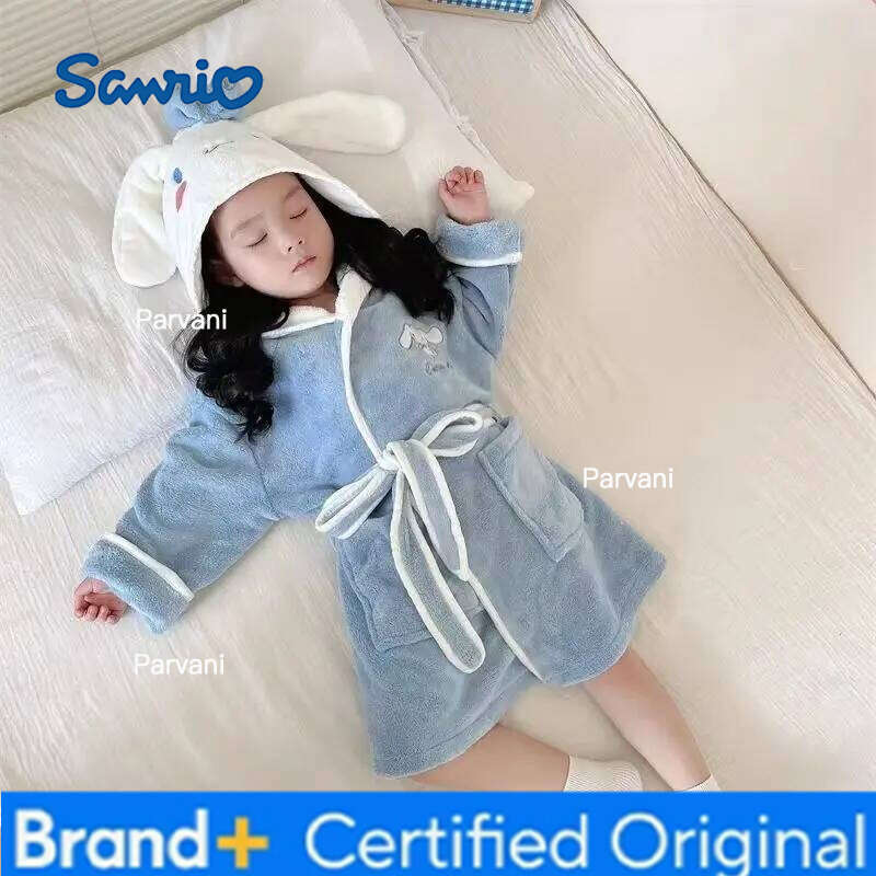 Sanrio Anime Cinnamoroll Children Flannel Pajamas Robe Kuromi Winter Kids Bathrobe My Melody Girl Homewear Child Sleepwear 2-12Year H260130