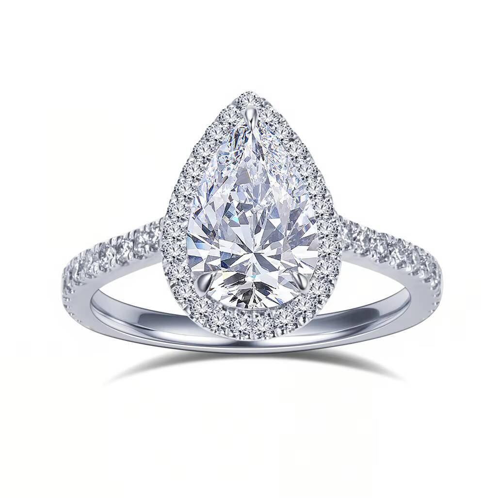 Fine Ring Jewelry Luxury Ring 2CT D VVS1 PT950 Pear Cut Lab Grown Diamond Ring