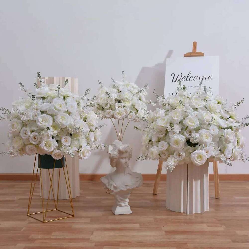 80/70/60/50cm Large White Rose Artificial Flower Wedding Table Centerpiece Ball Arrangement Party Road Lead Window Display Props W260130