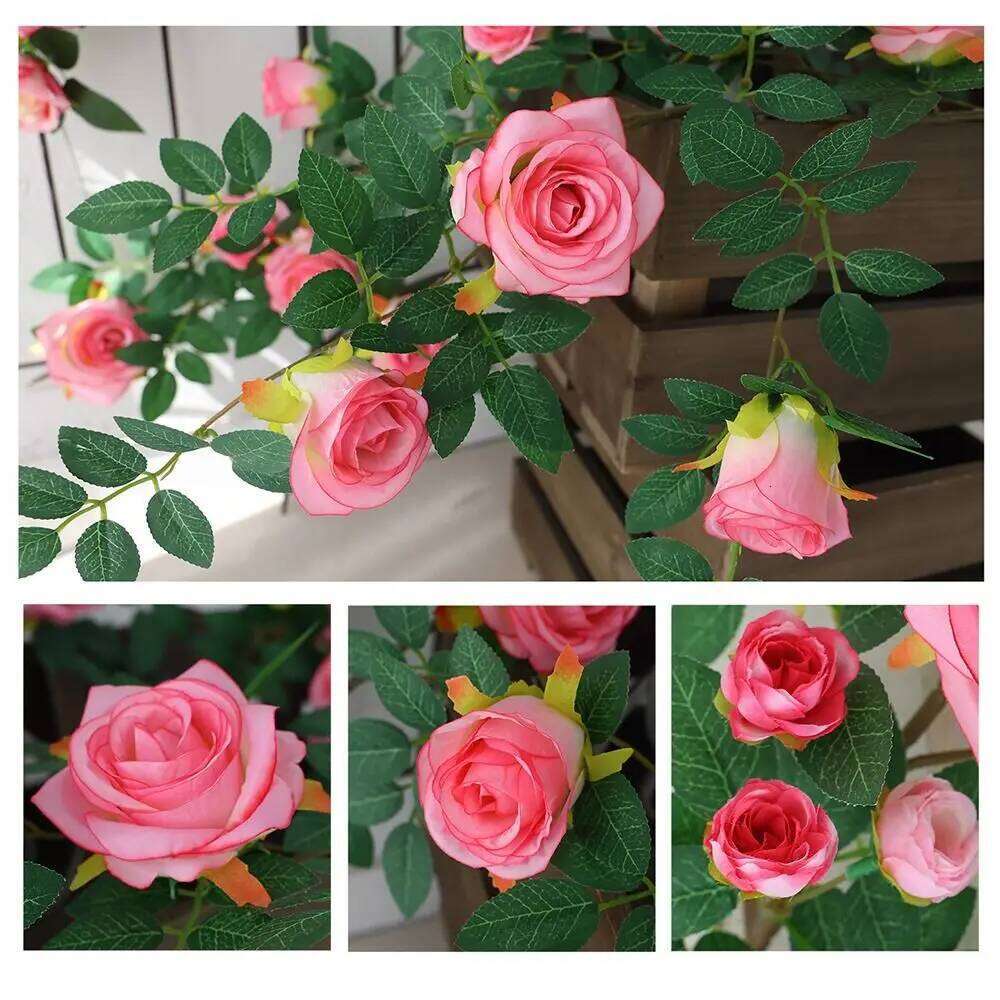 3D 190cm Artificial DIY Vine Silk Flowers Rattan Hanging Rose Background Wall Y260130