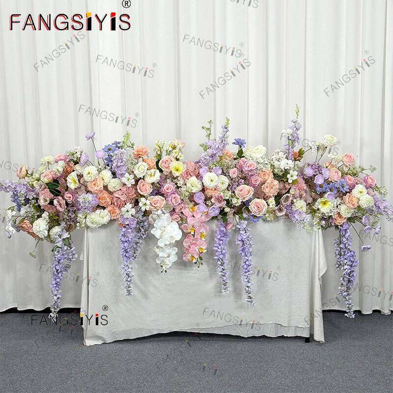 Purple pink Rose Wisteria Hang Flower Row Arrangement Wedding Backdrop Stage photography Deco Event Aisle Floor Floral Sign prop Y260130