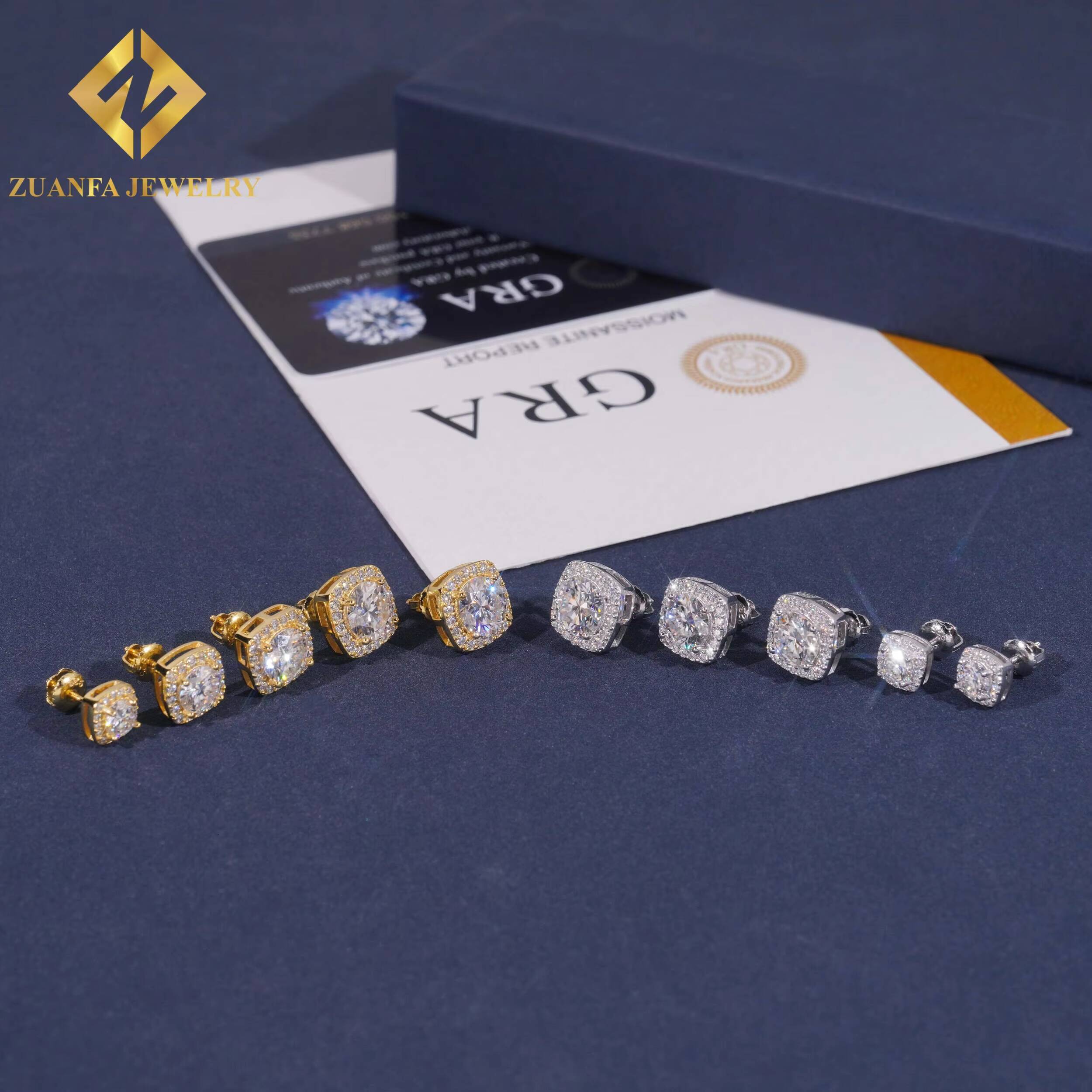 Ready Stock Fast Delivery 925 Sterling Silver VVS Moissanite Square Halo Stud Earrings Factory Wholesale White Gold Plated