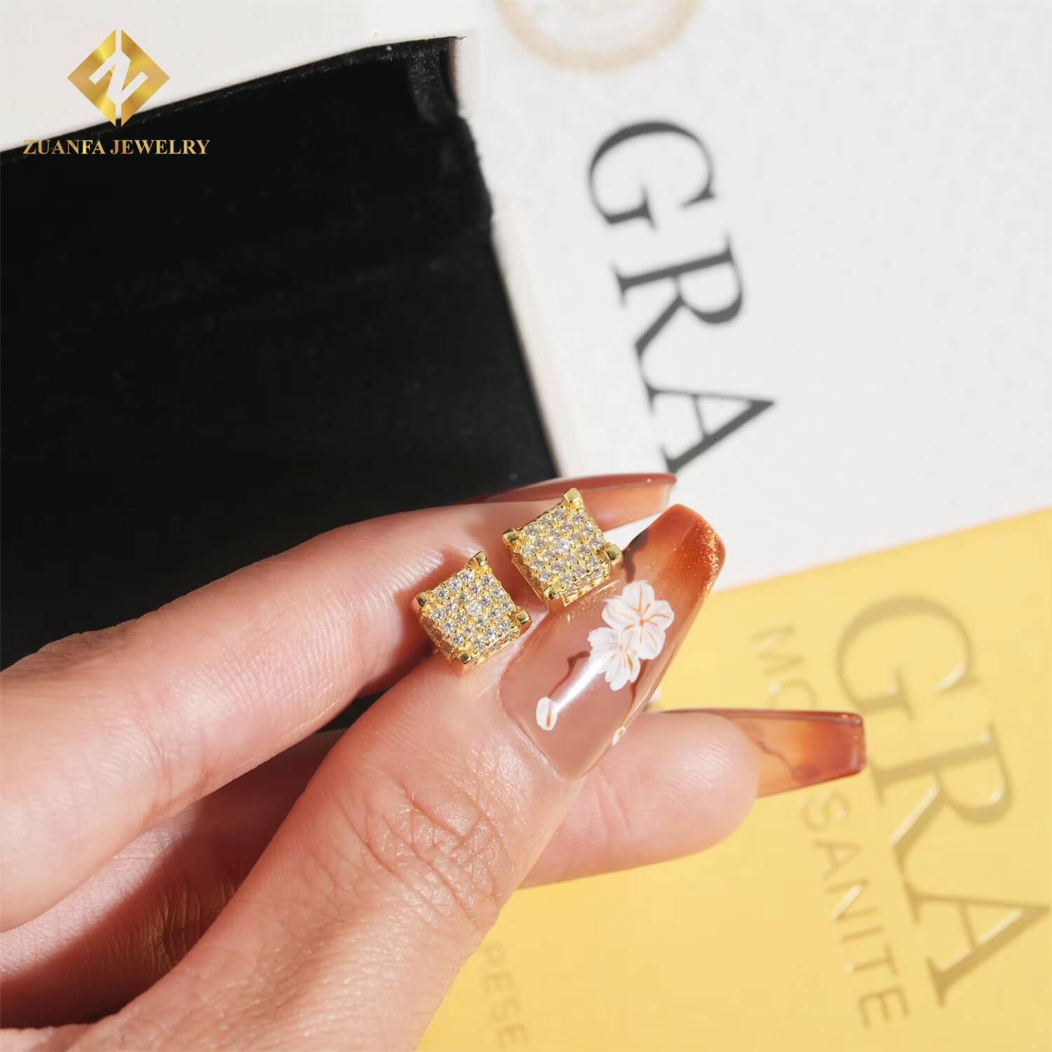 Fully Iced Out Stud Earring Cluster Moissanite Diamond Hip Hop Earring 925 Sterling Silver Pass Diamond Tester