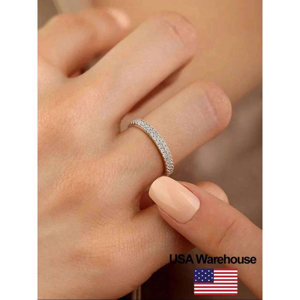 925 Sterling Silver Classic Simplicity Zircon Double Row Ring For Women Engagement Wedding Luxury High Quality Fine Jewelry XJ260130