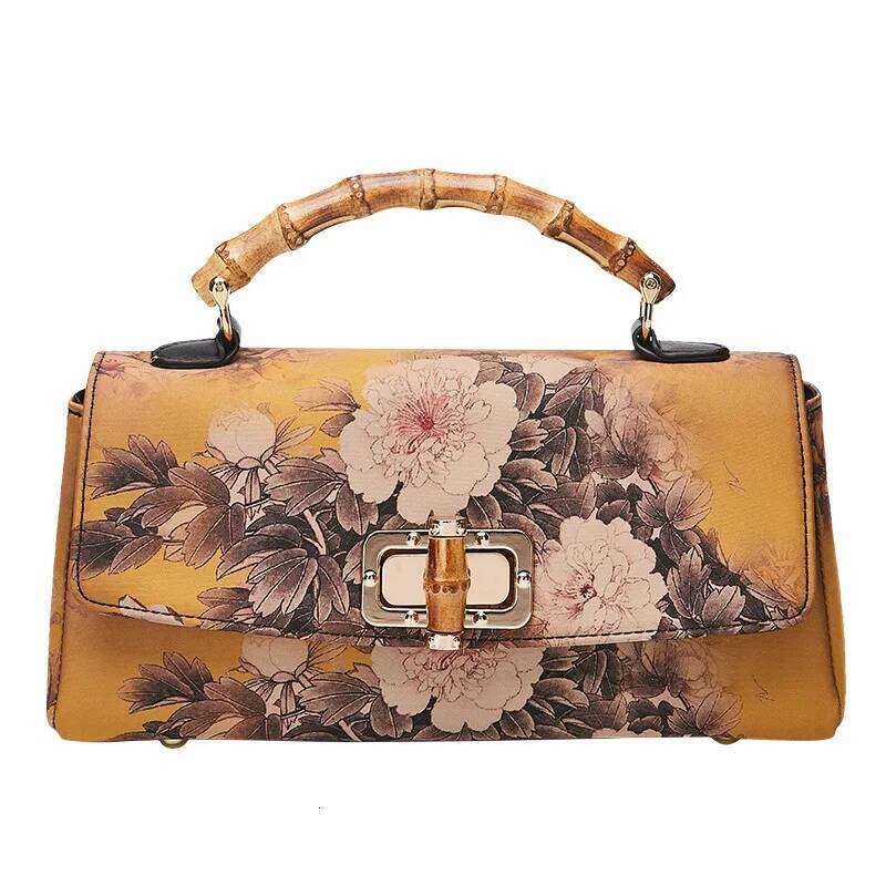 Johnature Cheongsam Leather Handbag New Vintage Print Women Bag Handmade Elegan Ladies Shoulder Crossbody Bags KABAHEBINGJUE
