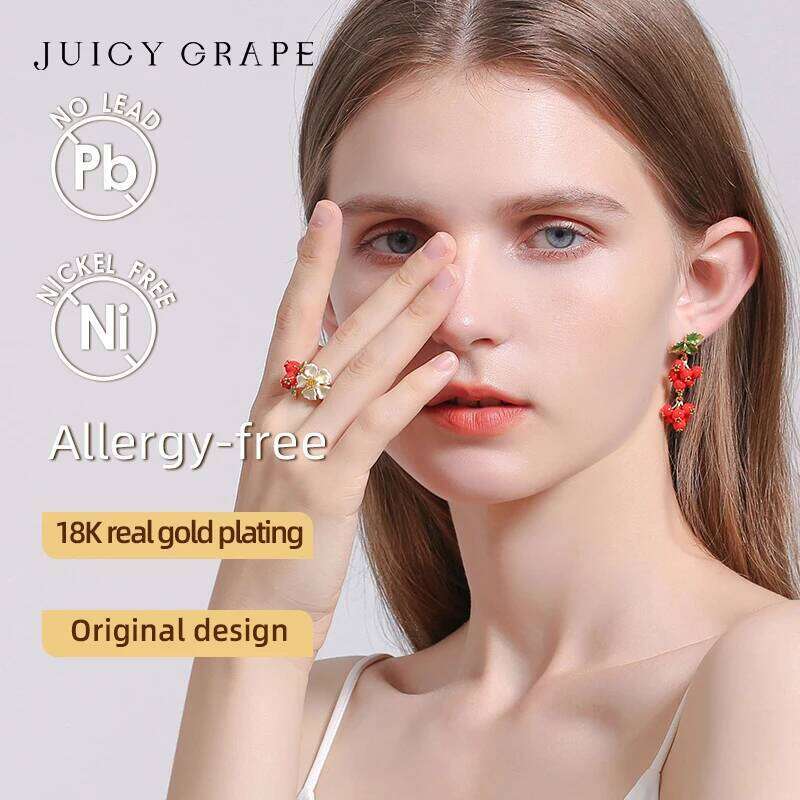 Luxury Enamel Rings for Women Hawthorn Flower and Fruit Adjustable Ring Handcrafted 18K Gold Plated 2024 Trend Jewelry XJ260130