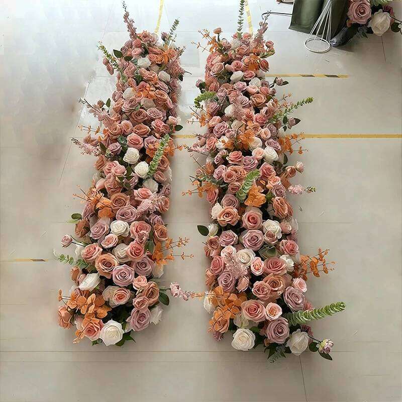 F21763Artificial silk Rose cherry blossom Flower Row Decor Wedding Backdrop Banquet Table Runner Floral Arrangement Event Stage Y260130