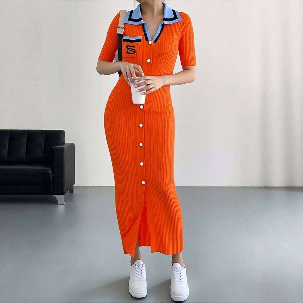 YuooMuoo Chic Sexy Wrap Hips Knitted Long 2026 New Brand Fashion Embroidery Single-breasted Shirt Dress Streetwear XJ260130