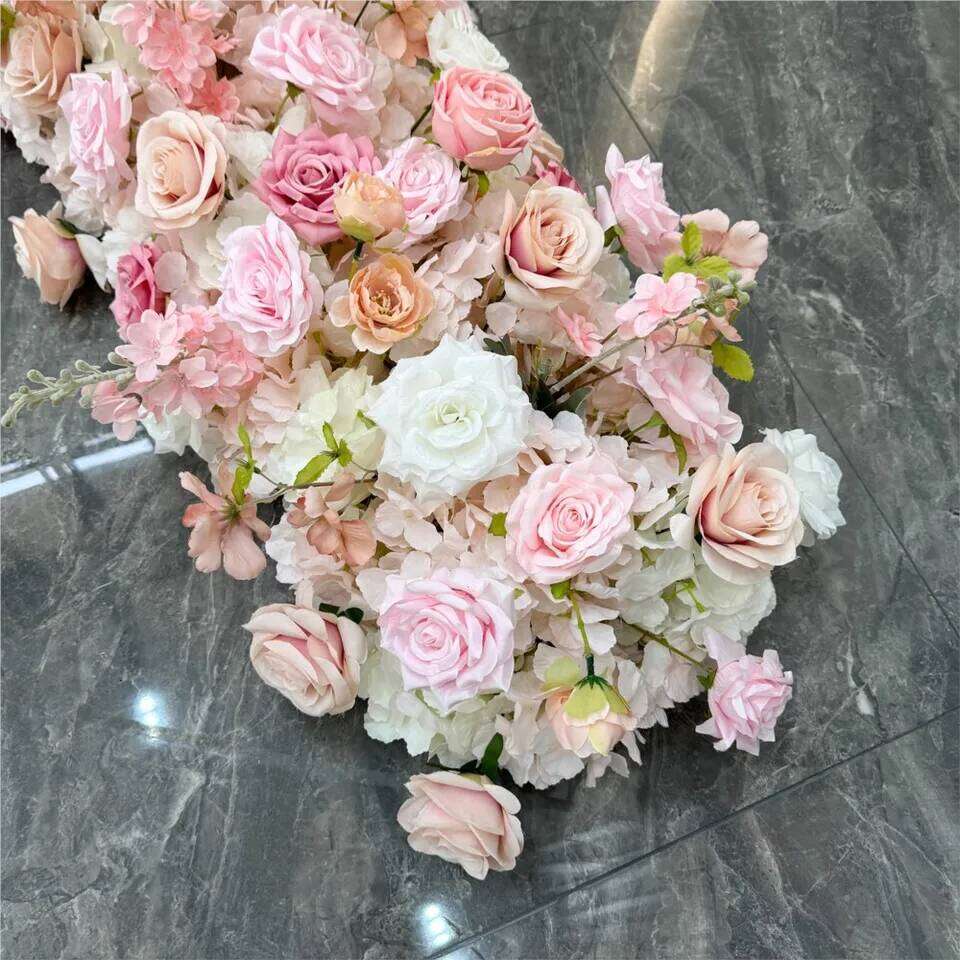 Uflower 1/2m White pink Rose Sofa Table Runner Flower Row Wedding Backdrop Arch Decor Floral Arrangement Party Window Display W260130