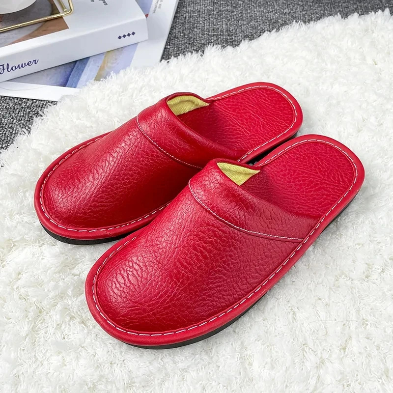 Plus Big Size 47 48 Unisex Genuine Leather Slippers Waterproof Indoor House Shoes Men Slippers Man Women Slippers 260124