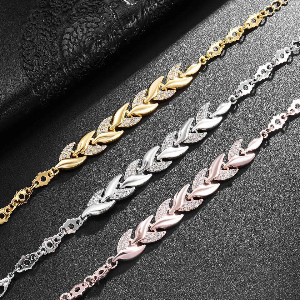 Luxury Braided Leaf Bracelet with Crystal Charm - Elegant Gift for Women | Wedding, Anniversary & Valentine's Day Jewelry
