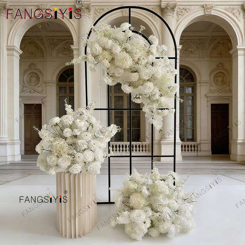 White Rose Hyacinth Baby breath Orchid Wedding Backdrop Arch Decor Hanging Flower Row Event Aisle Floor Floral Arrangement Props W260130