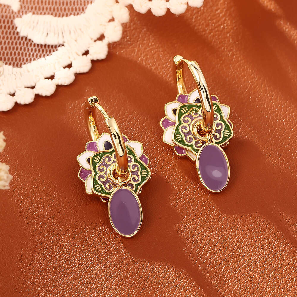 New Ethnic Oil Drop Vintage Style High-end Elegant Temperament Hoop Earrings for Traditional Chinese Costumes