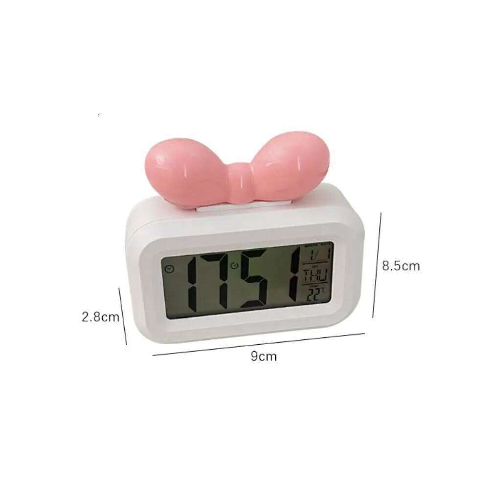 Cute Bowknot LED Digital Temperature Detection Mini Alarm with Night Light Gift Desktop Clock Bedside Decoration W260130