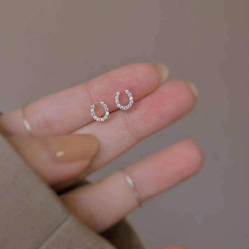 New Fashion 925 Silver Needle Horseshoe Zircon Stud For Women Female Girls Cute Earrings Jewelry Accessories Gifts