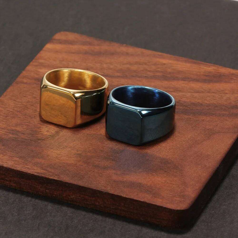 HNSP 316L Stainless Steel Square Signet Ring For Men 14MM Wide Male Finger Jewelry Accessories XJ260130