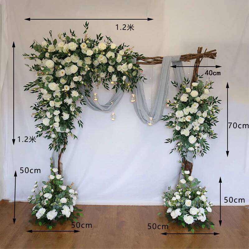 white Rose Green Leaf Artificial Row Wedding Backdrop Wall Deco Hanging Corner Flower Party Centerpiece Table Floral deco Y260130