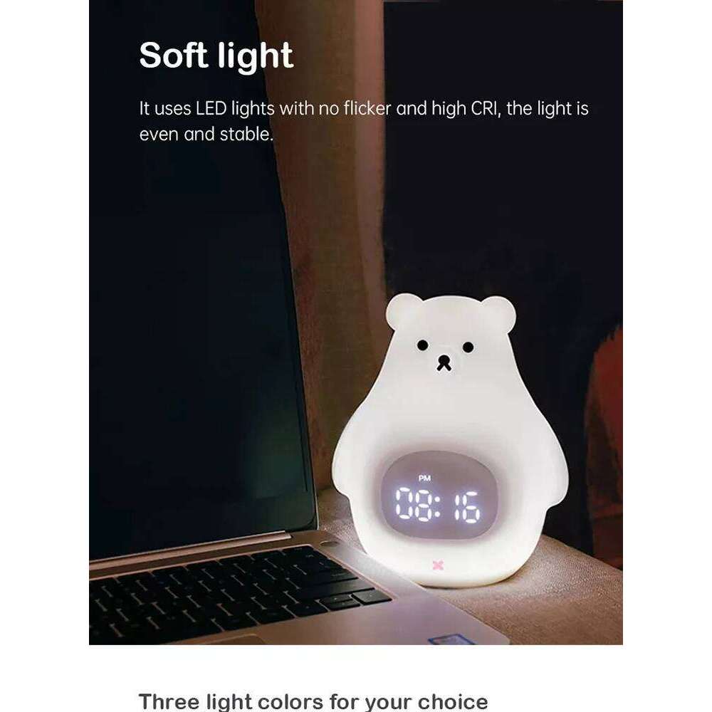 D2 Smart Alarm Clock Children Xmas Gifts USB Rechargeable White Bear Sleep Trainer for Kids Baby LED Night Light Silicon Touch W260130