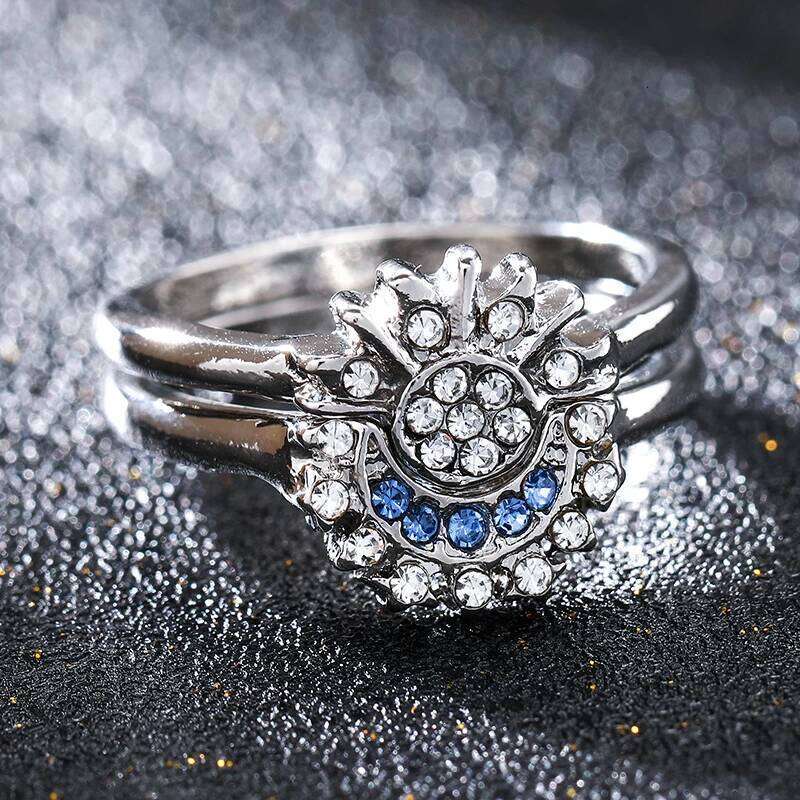 2pc/set Summer Couple Sky Blue Sparkling Moon and Sun Ring 2023 New Women's Stackable Finger Set Engagement Jewelry XJ260130