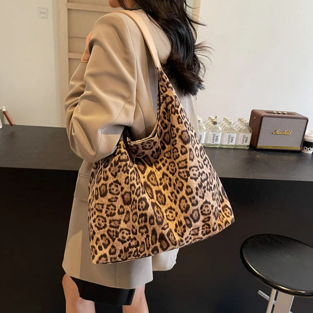Fashion Leopard Print Shoulder Bags For Women Casual Versatile Tote Bags Soft Faux Suede Fabric Female Trendy Bag 260123