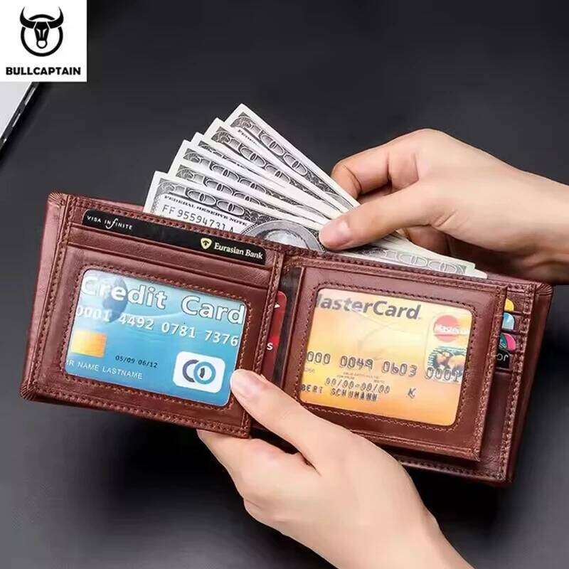 BULLCAPTAIN Genuine Leather Male Brand Designer Business Multi-function Storage Purse Rfid Card Package Wallet Men Z260130