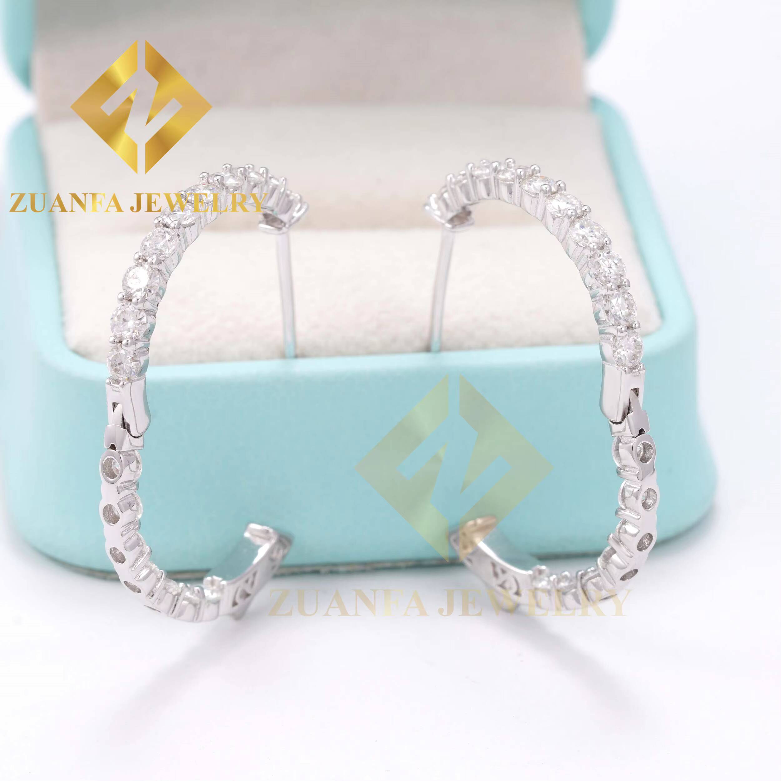 Custom 3mm Moissanite Big Hoop 925 Sterling Silver Gold Plated Earrings for Women