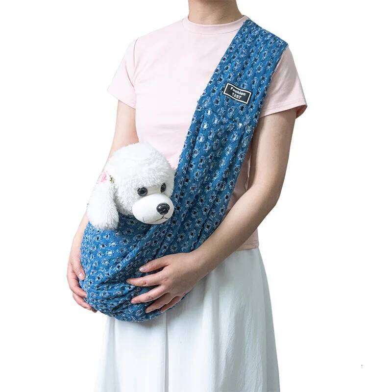 1pcs Pet Denim Backpack Dogs & Cats Durable Cotton-Blend Fabric Shoulder/Crossbody Bag for Outdoor Walks 26H0130
