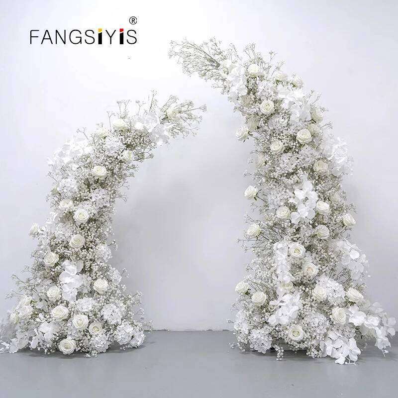 Arrangement Brand new Gypsophila Rose Flower Row ox Horn Arch Wedding Backdrop Decor Floral Wall Party Prop Stage Window Display W260130