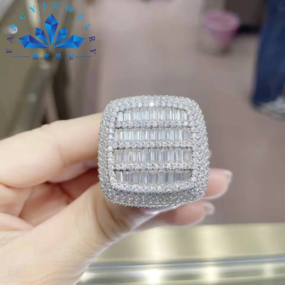Fancy Cheap Jewelry Big Width Micro Paved Mosan Ring Hip Hop Rock Punk Full Iced Out Moissanite Finger Rings Men Women
