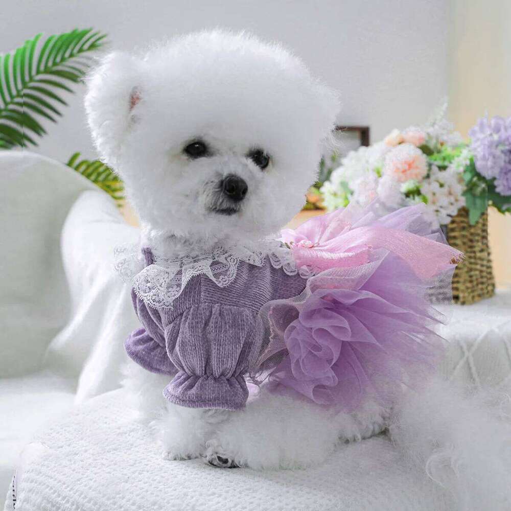 Pet Clothes Dog Cat Cute Romantic Purple Pepe Princess Wedding Dress H260129