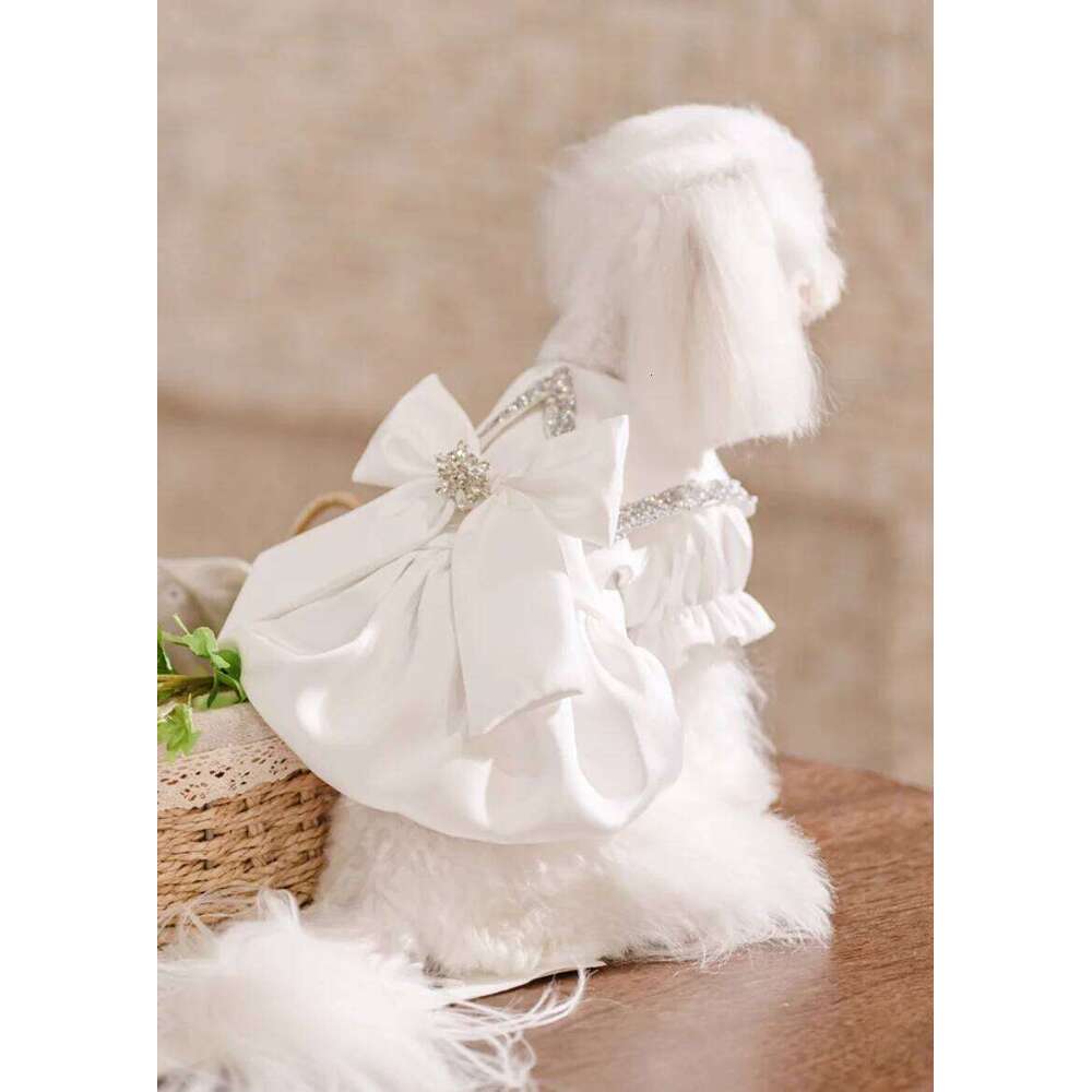 White Luxury Diamond-Studded Shiny Pet Wedding Dress With Classic Design For A Little Dog'S Outfit H260130